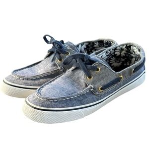 Sperry Biscayne Blue Denim look white soles size 8